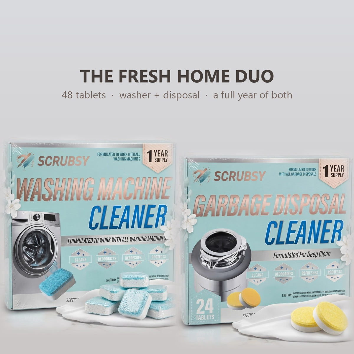 Scrubsy Washing Machine Cleaner and Garbage Disposal Cleaner bundle, 48 tablets